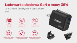 Unitek Ładowarka Sieciowa GAN PD USB-C + USB-A 35W; P1119A