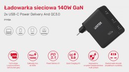 Unitek Ładowarka Sieciowa GAN 3 Porty 2x USB-C 1x USB-A 140W; P1115A